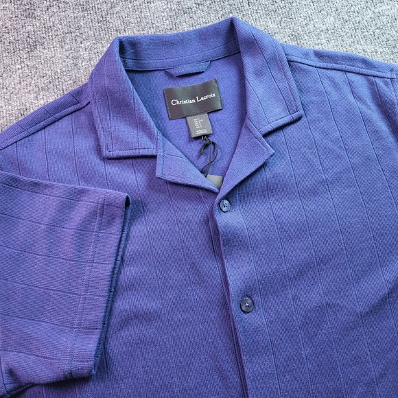 Christian Lacroix Other - Christian Lacroix Men's Purple Striped Short Sleeve Button Up Shirt Size L